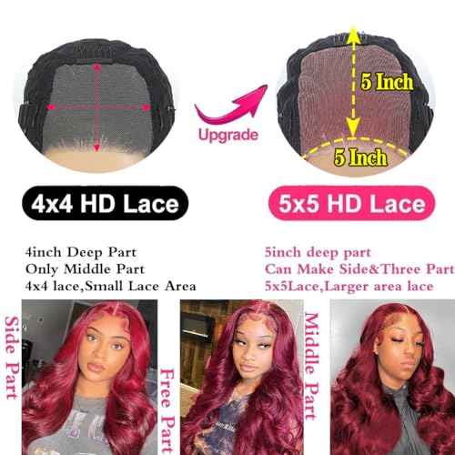 Wear and Go Glueless Wigs Human Hair Pre Plucked Pre Cut for Beginners 99j Burgundy Lace Front Wigs Human Hair Upgraded No Glue 5x5 HD Body Wave Lace Closure Wigs Human Hair for Women 30 Inch
