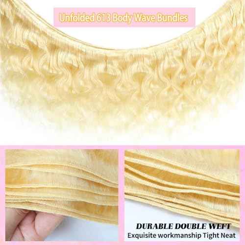 613 Bundles Human Hair Body Wave Blonde Bundles Human Hair 10 Inch 100% Unprocessed 12A Brazilian Virgin Raw Weave Bundles Human hair Blonde Bundle Body Wave Extensions for Women