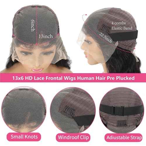 28 Inch 13x6 Body Wave Lace Front Wigs Human Hair Pre Plucked Glueless Wigs Human Hair 200% Density HD Lace Frontal Wigs Human Hair Pre Plucked for Women