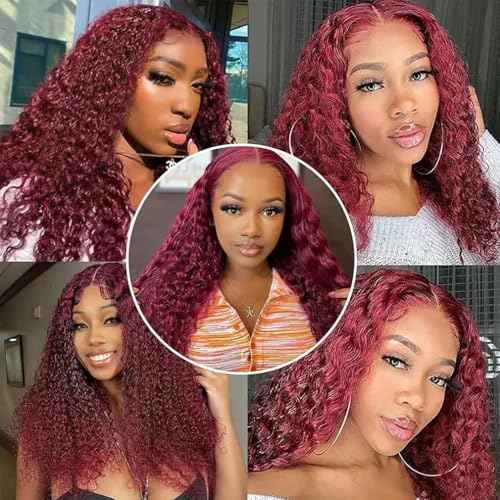 Augfst Brazilian Virgin Human Hair Bundles Burgundy 99J Water Wave Curly Human Hair Bundles 26 28 30 inch Unprocessed Brazilian Wine Red Quick Weave Hair for Black Women