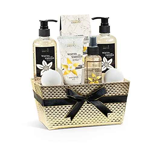 Bath and Body Gift Basket For Women and Men ? 8 Piece Set of Warm Vanilla Bath & Body Collection Gift Basket, Includes Shower Gel, Bubble Bath, Body Lotion, Body Mist & More - Appreciation Gift Ideas