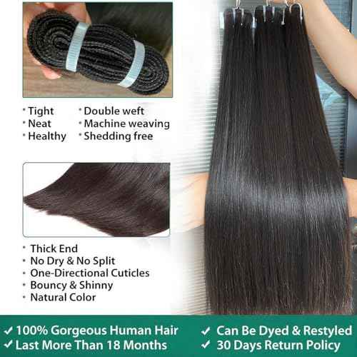 Straight Bundles Human Hair,Triple Lifespan Than Regular Virgin Hair,16A Vietnamese Raw Unprocessed Virgin human hair Straight Bundles Weave Hair Extension Natural Color for Women 20 Inch