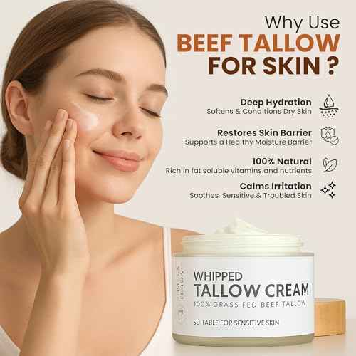 100% Organic Grass Fed Beef Tallow for Skin | Whipped Beef Tallow For Face | Tallow Moisturizer| Premium Beef Tallow for Women With Aloe Vera & Raw Honey & Beeswax- 5 FL.Oz