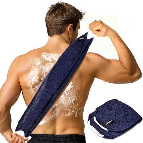 Yiclick Exfoliating Washcloth Towel with Handle, Back Scrubber for Shower, Exfoliating Body Scrubber Exfoliator, Japanese Wash Cloth for Body Scrub, Bath Sponge Loofah Luffa Washer Exfoliator