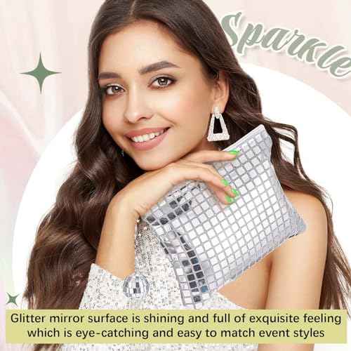 20 Pack Disco Cosmetic Bags Portable Glitter Sequin Mirror Makeup Organizer with Zipper, Suit for Bachelorette, New Years Eve, 70s, 80s, 90s Disco Party Favors (Silver)