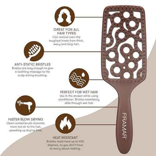 FRAMAR Professional Vented Hair Brush ? Curved Hair Brush For Blow Drying, Wet Paddle Brush For Hair, Vent Brush For Blow Drying, Wet Hairbrush For Women ? Heat Resistant ? Chocolate