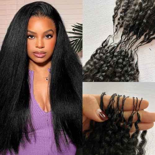Knotless Pre-Separated Crochet Hair Extensions Kinky Straight 100% Human Hair Feather Crochet Braid Hair Extensions Natural Color 16Inch 120g