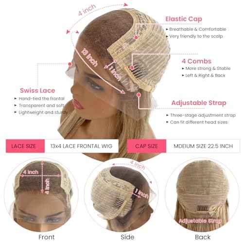 Balayage Ash Blonde Wig Human Hair 13x4 HD Glueless Lace Front Wigs Pre Plucked Virgin Hair 22 Inch 150% Density Light Brown to Platinum Blonde Highlights Silky Straight with Baby Hair for Women
