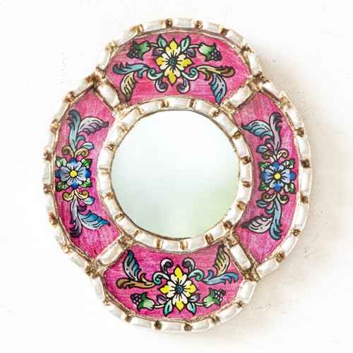 Handmade Mirrors set of 3 for Wall Decor - Silver Leaf Small Mirror Set - Turquoise, Blue, Fuchsia Accent Decor (6in)