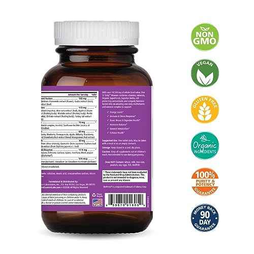 PURE ESSENCE LABS One N Only Multivitamin for Women, Natural One a Day Herbal Supplement with Vitamin D3, B12, and Biotin with Whole Foods, 90 Tablets