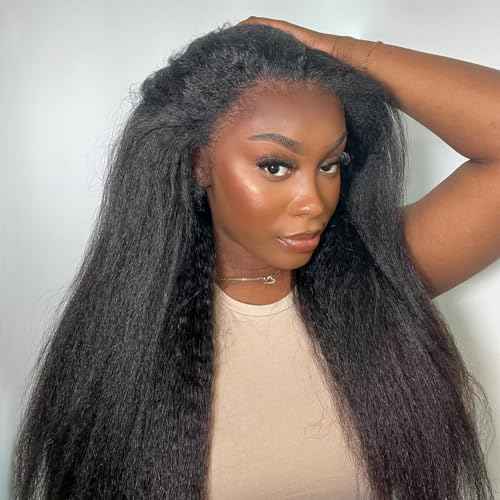BLY Kinky Straight 3 in 1 Half Wig Human Hair for Women 180% Density Glueless Wear & Go No Lace Flip Over Half Wig Beginner Friendly Seamless Clip In Wigs 18 Inch