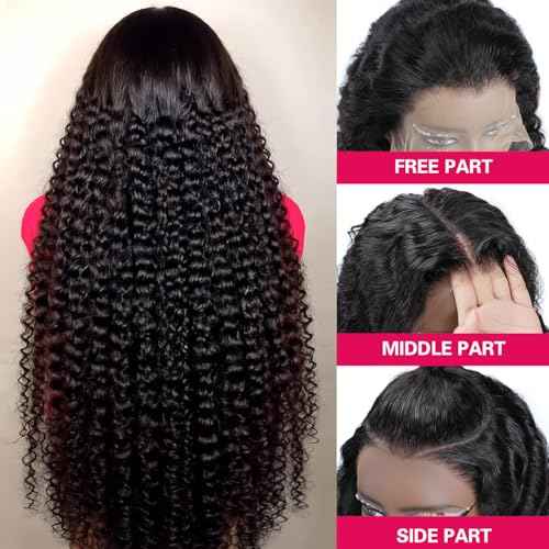 24 Inch Deep Wave Lace Front Wigs Human Hair 13x6 HD Lace Frontal Wigs Human Hair Pre Plucked Natural Color Glueless Wig 180% Density Deep Curly Wigs for Black Women
