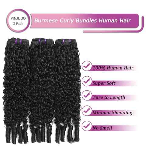 Burmese Curly Human Hair Bundles 20 22 24 Inch 100% Unprocessed Virgin Remy Hair 3 Bundles 12A Raw Burmese Curly Hair Extensions Natural Color for Women