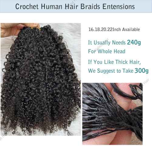 Knotless Pre Separated Crochet Human Hair Extensions Afro Kinky Curly Mongolian Virgin Braiding Hair Invisible Pre Looped Feather Braids Bundles For Black Women Walnut Hair 16inch 120g