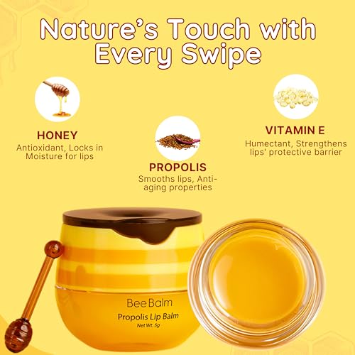 Original My Bee Balm Lip Balm - Propolis Hydrating Balm Honey Pot for Dry, Chapped & Cracked Lips with Propolis, Honey & Vitamin E - Soften, Smooth & Reduce Lip Lines