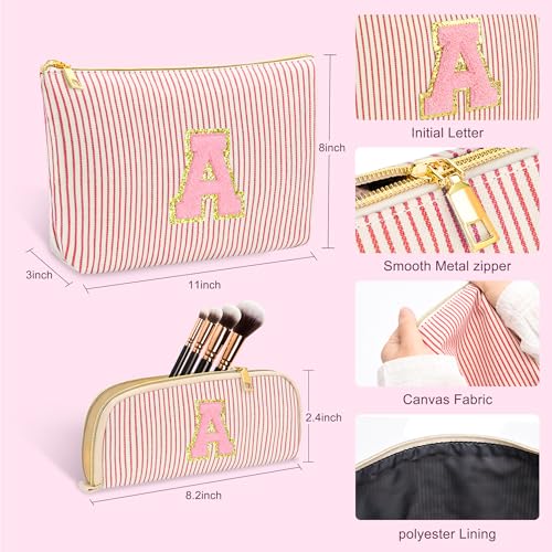 2 PCS Initial Makeup Bag, Personalized Travel Cosmetic Bag/11 12 13 14 15 16 Years Old Girl Gifts, Preppy Stuff Birthday Gifts for Women Friends, Skincare Bag, Teen Girl Gift Trendy Stuff, Red M
