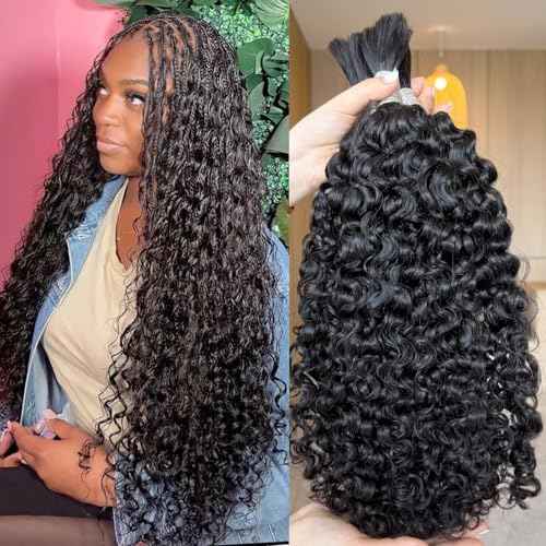 Lemoda Boho Human Braiding Hair Burmese Curly Bulk Human Hair Extensions For Bohemian Knotless Braids No Weft 16 16 16Inch 3Bundles/Lot 100g/1Bundle 1B Natural Black Salon-Quality
