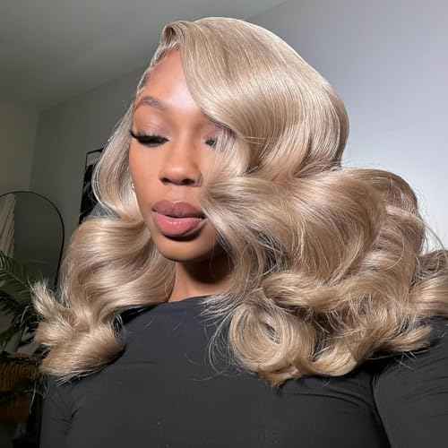 Ombre Milk Tea Blonde Bob Wig Human Hair Body Wave 200% Density Loose Wave 13x4 Hd Brown Roots with Ash Blonde Summer Bob Wig Pre Plucked with Baby Hair for Women 14 Inch