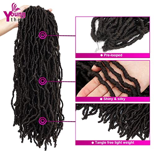 Youngther New Faux Locs Crochet Hair 18 inch Most Natural New Soft Locs Crochet Hair 6 Packs Premium Fiber Synthetic Hair Hair Extensions (18inch 6packs-#4) …