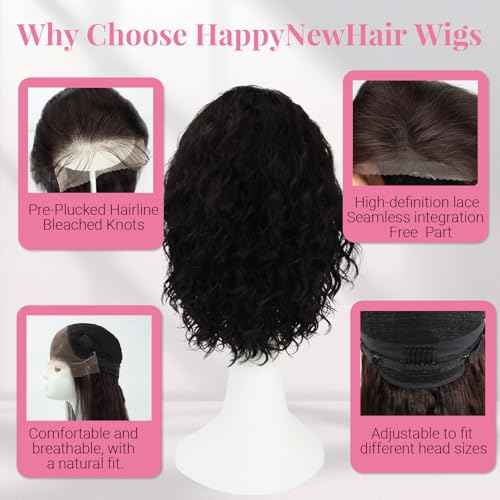 Human Hair Wig 13x4 HD Lace Front Wig Human Hair 14inch Natural Wave 360¡ÆAll Around Lace Real Hair Wigs For Women Glueless Wear Natural Black