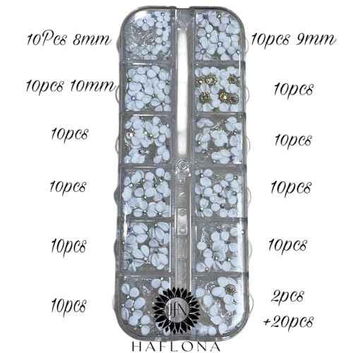 Set 132 White 3D Flowers for Nails, Handmade 3D Acrylic Flowers for Nails, Flower Nail Charms Rhinestones Gems by Acrylic Powder Design Deco Nail Art Women Girls (Set White Mix 132)