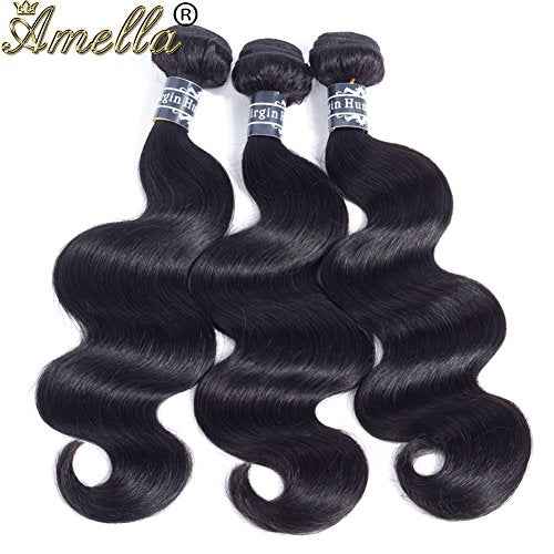Amella Hair 8A Brazilian Body Wave 13x4 Lace Frontal Closure with Bundles (14 16 18 +14Frontal) 100% Unprocessed Brazilian Virgin Hair Body Wave with Frontal Closure