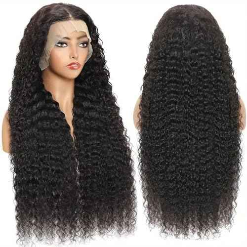 24 Inch Deep Wave Lace Front Wigs Human Hair 13x6 HD Lace Front Wigs for Women Natural Color Deep Curly Human Hair Wig 180% Density Transparent Lace Frontal Wig Pre Plucked