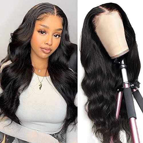 Hedy 10A Glueless Human Hair Wigs for Black Women 180 Density HD Transparent Body Wave Lace Front Wigs Human Hair Pre Plucked with Baby Hair Natural Black(24 Inch)