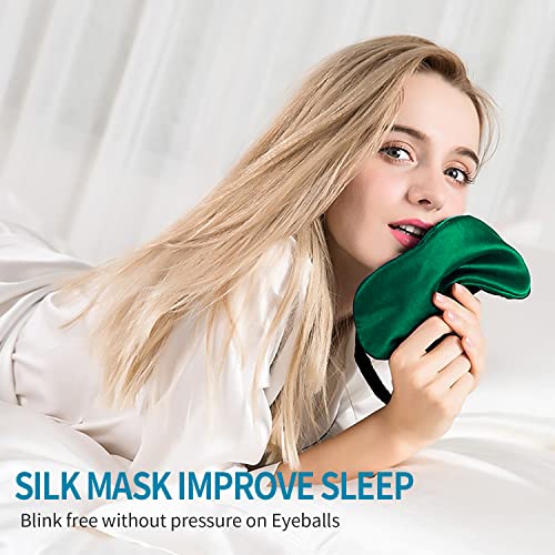 2-Pack 100% Real Natural Silk Eye Mask, Silk Sleeping Mask, Shade Puffy Eye Gift with Adjustable Straps, Sleep Eye Mask, SHJINJU Eye Mask Shade (Black and Dark Green)