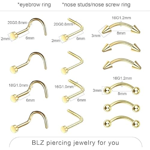 Xpircn Piercing Kits Stainless Steel 20G 18G 16G 14G 12G Lip Nose Tongue Tragus Cartilage Daith Eyebrow Belly Button Rings Clear Retainer Piercing Jewelry