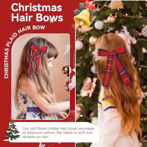 2PCS Christmas Hair Bows for Girls Red Plaid Hair Bow Clips Xmas Hair Accessories for Toddlers Kids Teens Children Girls Women