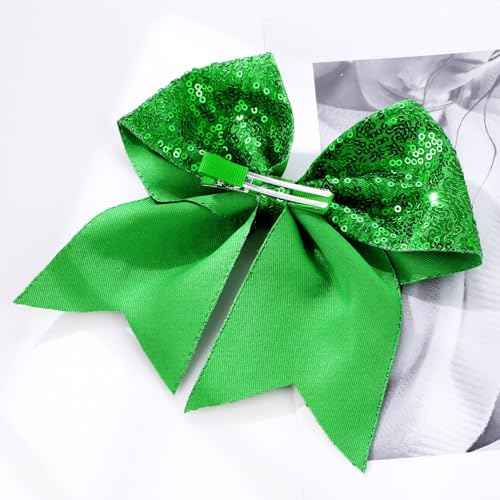 Large Big 7 Inch Glitter Bow Clip Sequin Bling Party Hair Accessories for Women Teens Girls Kids 2 Pcs (Red, Christmas Green)