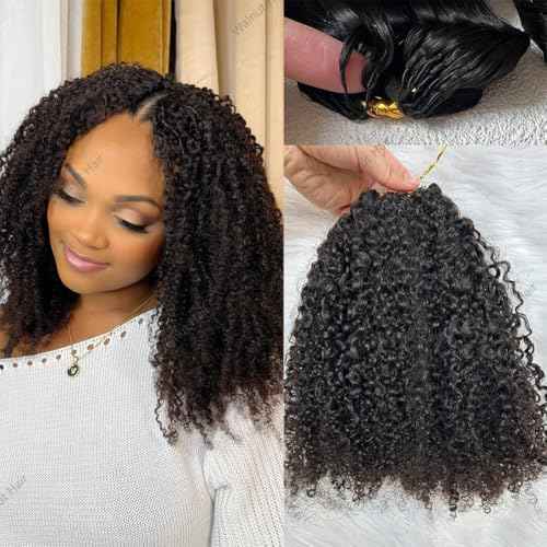 Knotless Pre Separated Crochet Human Hair Extensions Afro Kinky Curly Mongolian Virgin Braiding Hair Invisible Pre Looped Feather Braids Bundles For Black Women Walnut Hair 16inch 120g