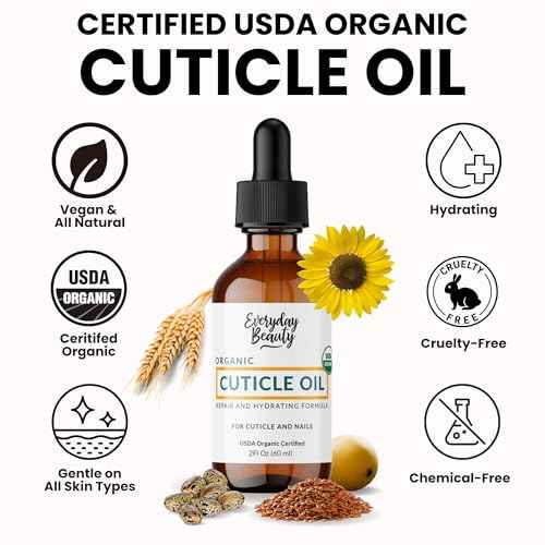 Organic Cuticle & Nail Oil - Repair, Revitalize & Hydrate Cuticles and Nails - Organic Spa Treatment - For Stronger Healthier Nails and Cuticles - 2 Fl Oz Glass Bottle with Glass Dropper
