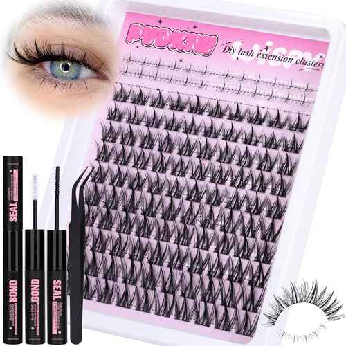 Manga Lash Clusters with Bottom Lashes Natural Lash Extension Kit Wispy Lashes Clusters Kit Fairy Eyelash Clusters Kit 10-16mm C Curl Eyelash Extension Kit with Lash Bond and Seal Lash Tweezers