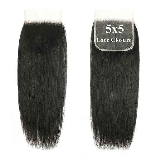 5x5 Closure Straight Transparent HD Lace Closure 12A Brazilian Virgin Human Hair Closure Free Part Pre Plucked with Baby Hair Natural Color 20 Inch