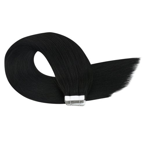 Ugeat Black Tape in Extensions Human Hair for Women #1 Invisible Tape in Hair Extensions Human Hair Jet Black Hair Extensions Seamless 20 Inch 20Pcs 50G