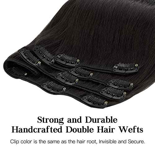 HOTBANANA Human Hair Clip in Hair Extensions, Natural Black 120g Clip in Hair Extensions Real Human Hair Straight Remy Hair 20 Inch 7pcs