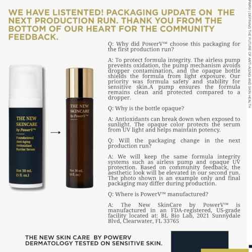 Sensitive Skin Anti-Aging Premium Barrier Serum, BioTech Patented Plant Stem Cell, Astaxanthin, Beta-Glucan, Ceramides, Squalane, Fragrance-Free Hydrating Moistorizing | The New Skin Care by PowerV¢â