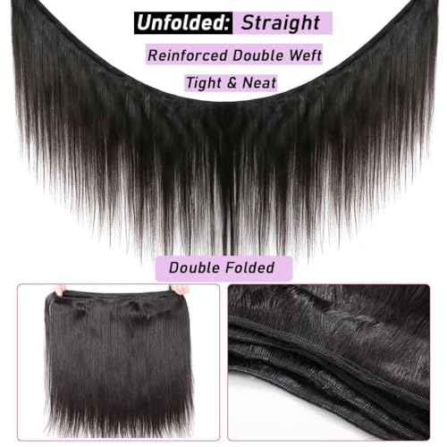 Beautymoon Human Hair Bundles Straight 10 12 14 Inch 3 Bundles Human Hair 100% Unprocessed Brazilian Virgin Straight Hair Bundles Weave Remy Human Hair Extensions Natural Black Color
