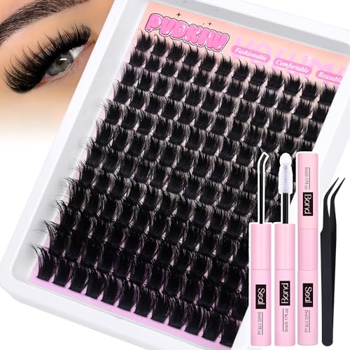 Fluffy Lash Clusters with Spikes Lash Extension Kit Volume Eyelash Clusters Kit Spikes Lash Clusters Kit 300D Wispy Eyelash Extension Kit 12-22mm Long Cluster Eyelash Extensions Kit