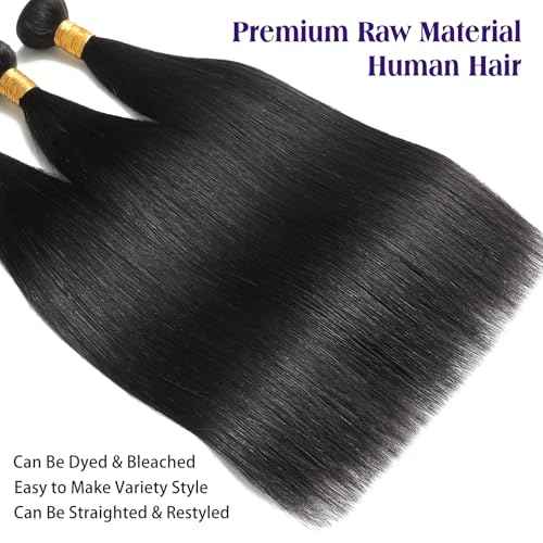 Straight Weave Bundles Human Hair Glossy Hair Bundles 22 24 26 Inch Brazilian Virgin Raw Human Hair Bundle for Quick Weave Sew In Soft and Thick Weft Hair Extensions for Women