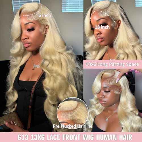 613 HD Lace Frontal Wig 200% Density 13x6 Blonde Body Wave Lace Front Wigs Human Hair Pre Plucked Glueless Wigs for Women (28inch)
