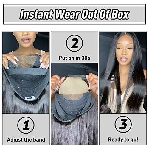 Glueless Drawstring Wigs Human Hair Pre plucked Pre Cut, 6x4 HD Lace Front Wear and Go Glueless Wig Straight with Drawstring Straight for Women 200% Density 18 inch