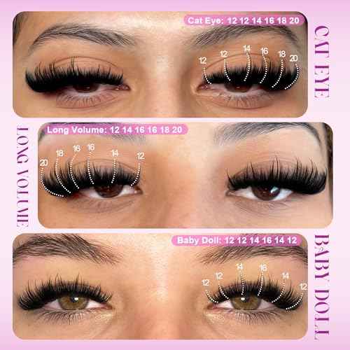 Lanflower Volume Lash Clusters Kit Wispy Spiky Lash Extension Kit 300D Fluffy Cluster Eyelash Extensions 12-20mm Long Eyelash Clusters Fairy Manga Eyelash Extension Kit
