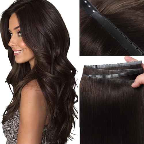 LOXXY Double Weft PU OVO Human Hair Extensions - Genius and PU Invisible Butterfly Weft Hair Extensions Real Human Hair - 16 Inch 100g Darkest Brown, Width 31.5"(80cm)