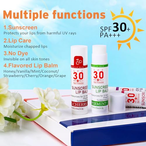 SPF 30 Lip Balm with Sunscreen, SPF Lip Balm Bulk Travel Size-16 Pack, Hydrating Lip Balm Pack with Vitamin E and Coconut Oil- 8 Flavors