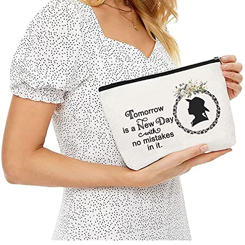 G2TUP Literary Makeup Bag Book Quote Gift Tomorrow is a New Day with No Mistakes in It Anne Fans Cosmetic Bag for Book Lovers (Literary makeup bag)