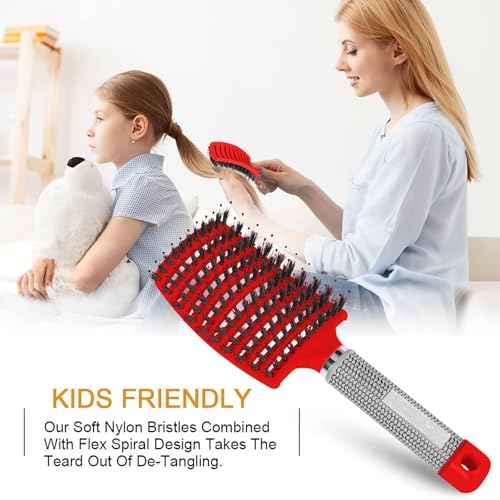 Voremy Magical Brush Detangler, Ultra Detangling Brush, For Wet Or Dry Detangling HairBrush For Men, Women And Kids, Fast Drying Styling Massage curved Hairbrush (Rainbow-A)