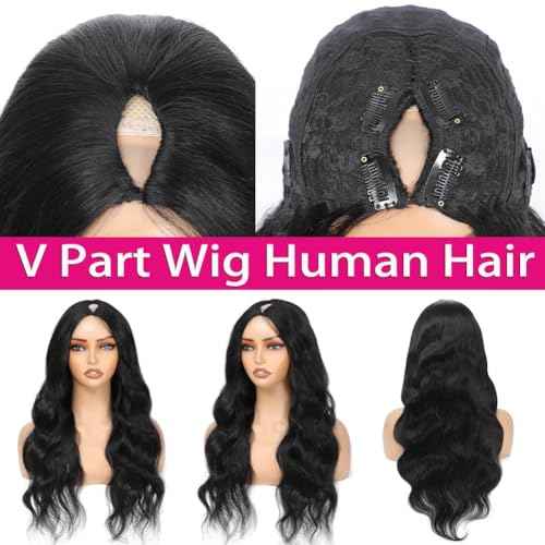 V Part Wig Human Hair Body Wave Upgrade U Part Human Hair Wig With Clips Glueless Wigs Human Hair Beginner Friendly V Shape Clip In Half Wigs for Women No Leave Out 30 Inch 180% Density